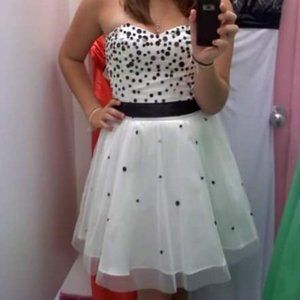 White with Black sequence polka dots semi dress